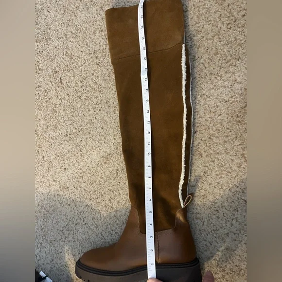ZARA Over The Knee Leather Boots with Fleece Sherpa Trim- Size EU 39 US 8 - Picture 4 of 9